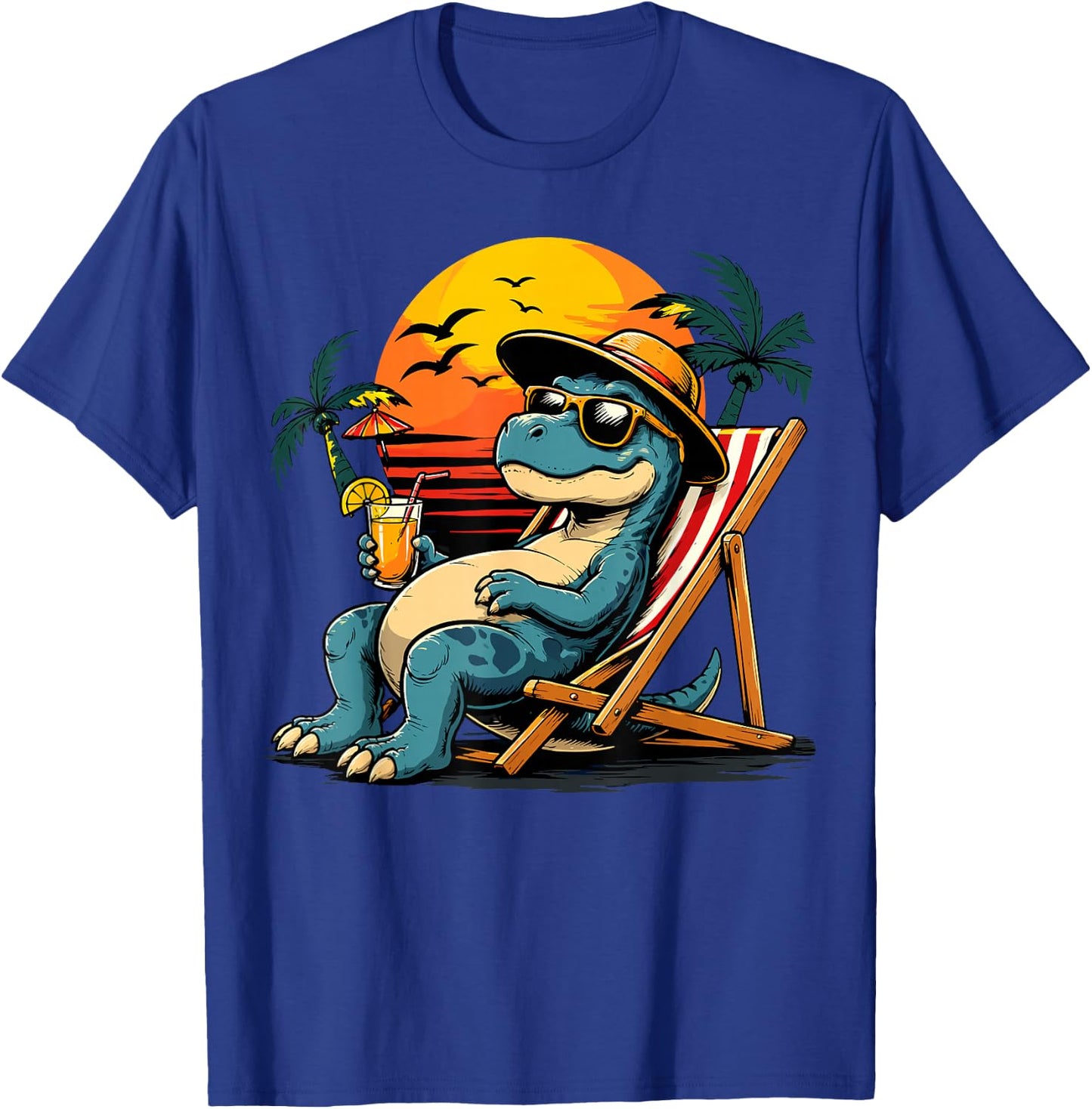 Funny Dino Beach Vacation Dinosaur T-Shirt - T-Shirt | Royal