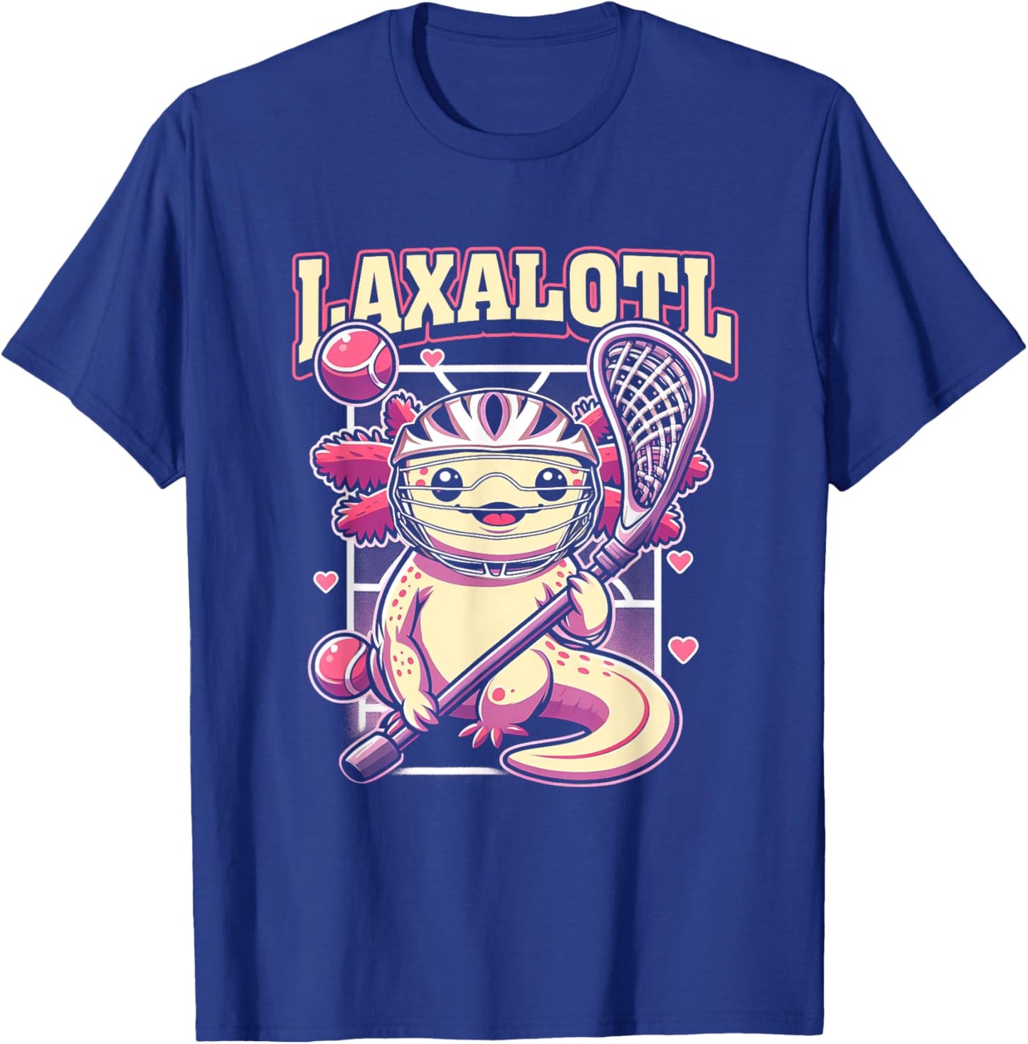 Funny Axolotl Lacrosse LAX Laxalotl Lacrosse Sport Player T-Shirt - T-Shirt | Royal