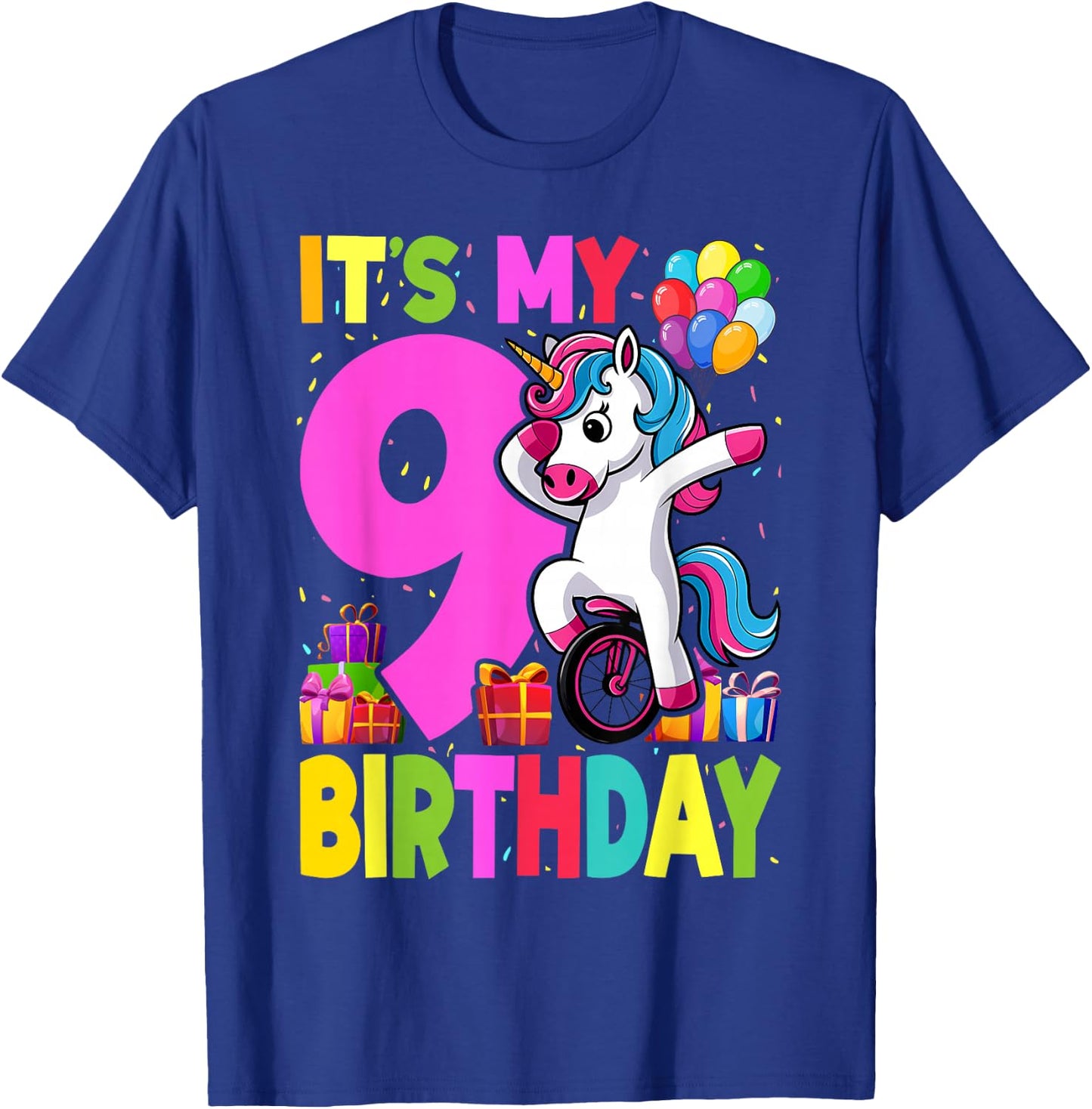 It's My 9 Birthday Dabbing Unicorn Pony 9th Birthday T-Shirt - T-Shirt | Royal