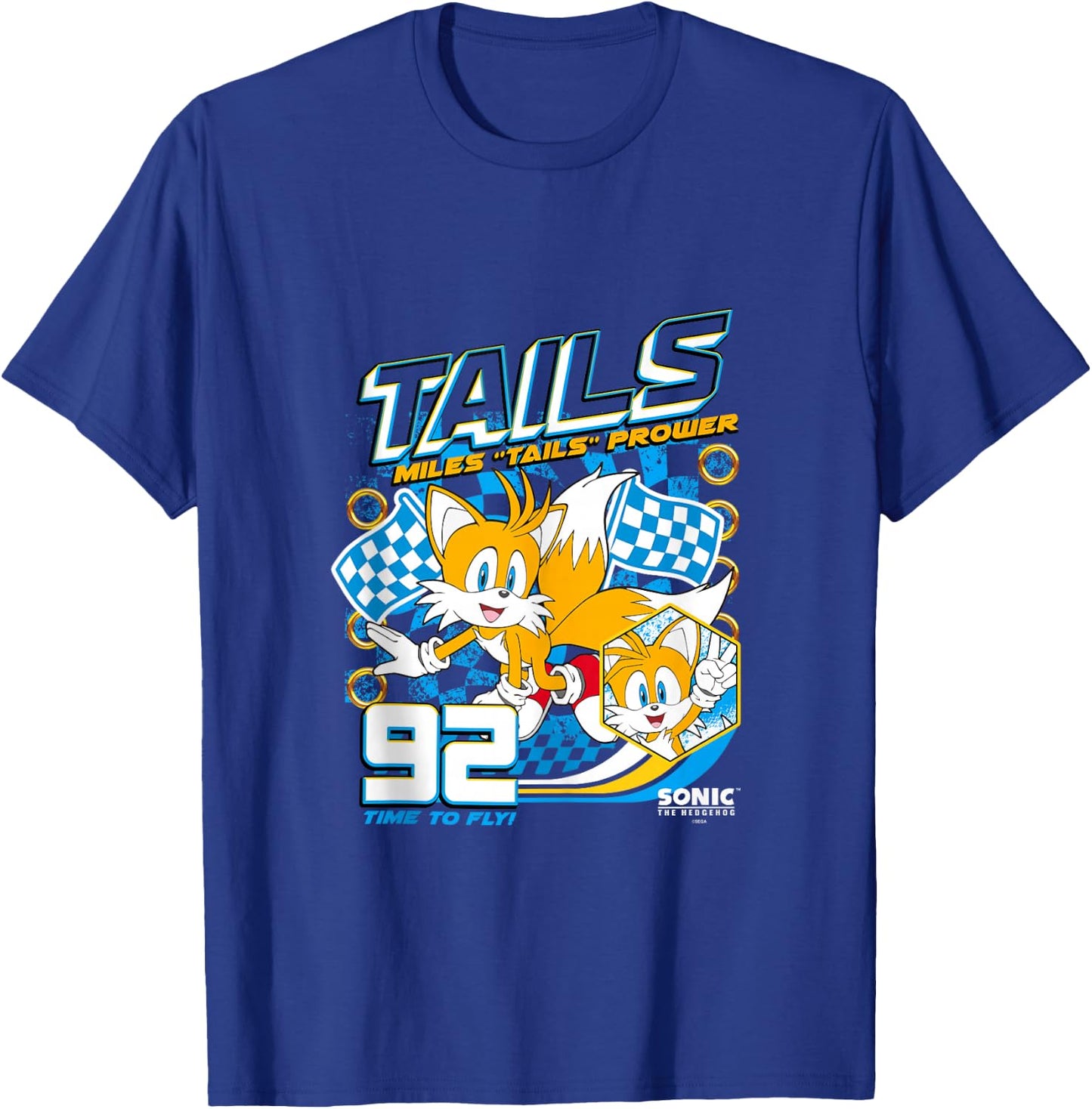 Sonic The Hedgehog Miles 'Tails' Prower 92 Racing Poster T-Shirt - T-Shirt | Royal