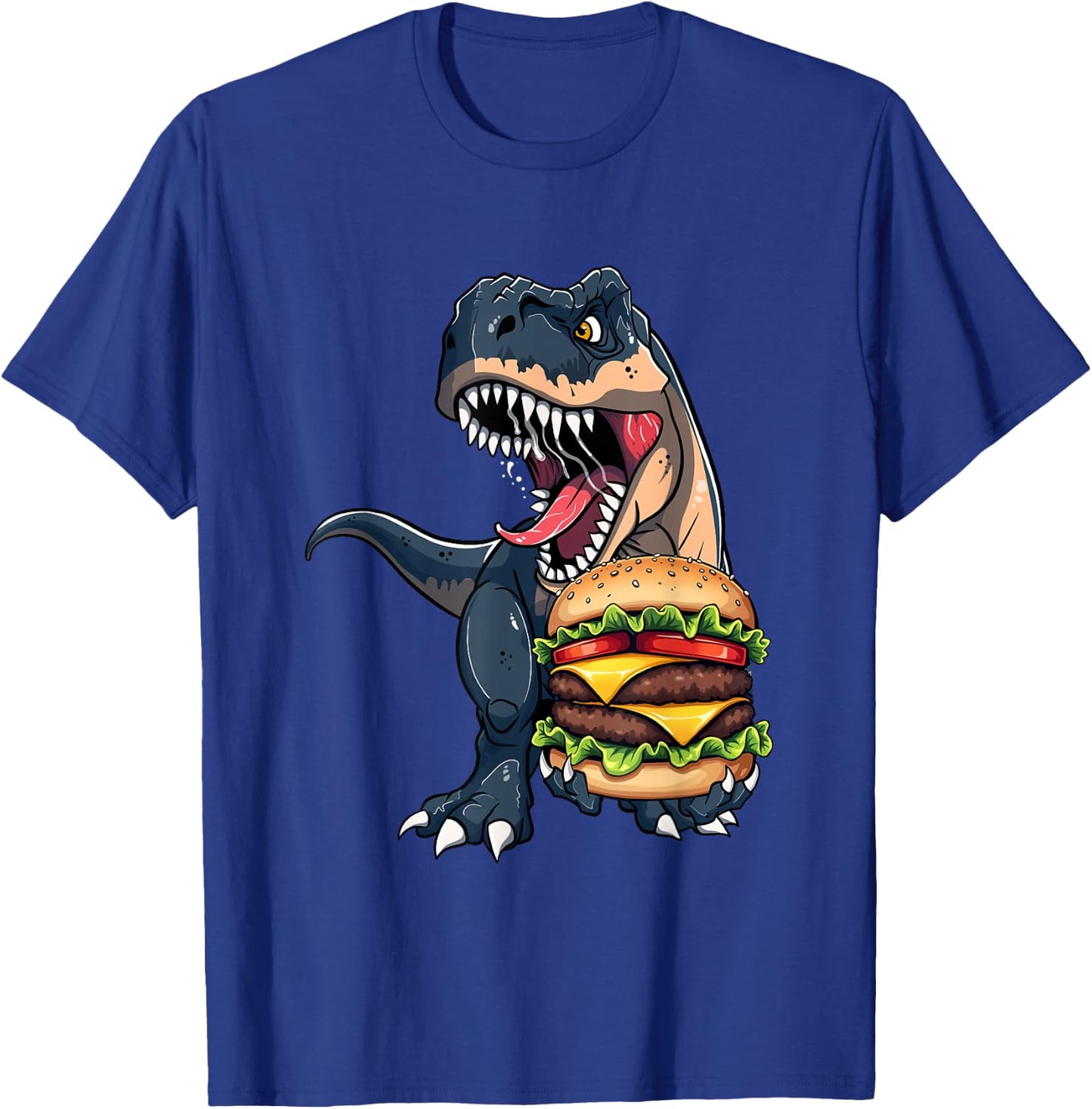 T Rex Dinosaur Cheeseburger Hamburger Kids Men Women T-Shirt - T-Shirt | Royal