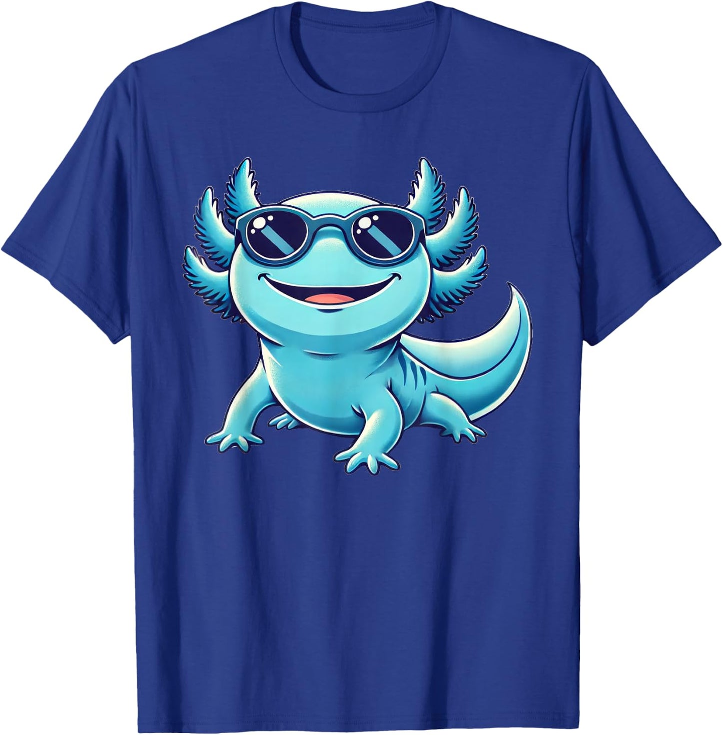 Blue Axolotl Wearing Sunglasses Funny Axolotl T-Shirt - T-Shirt | Royal