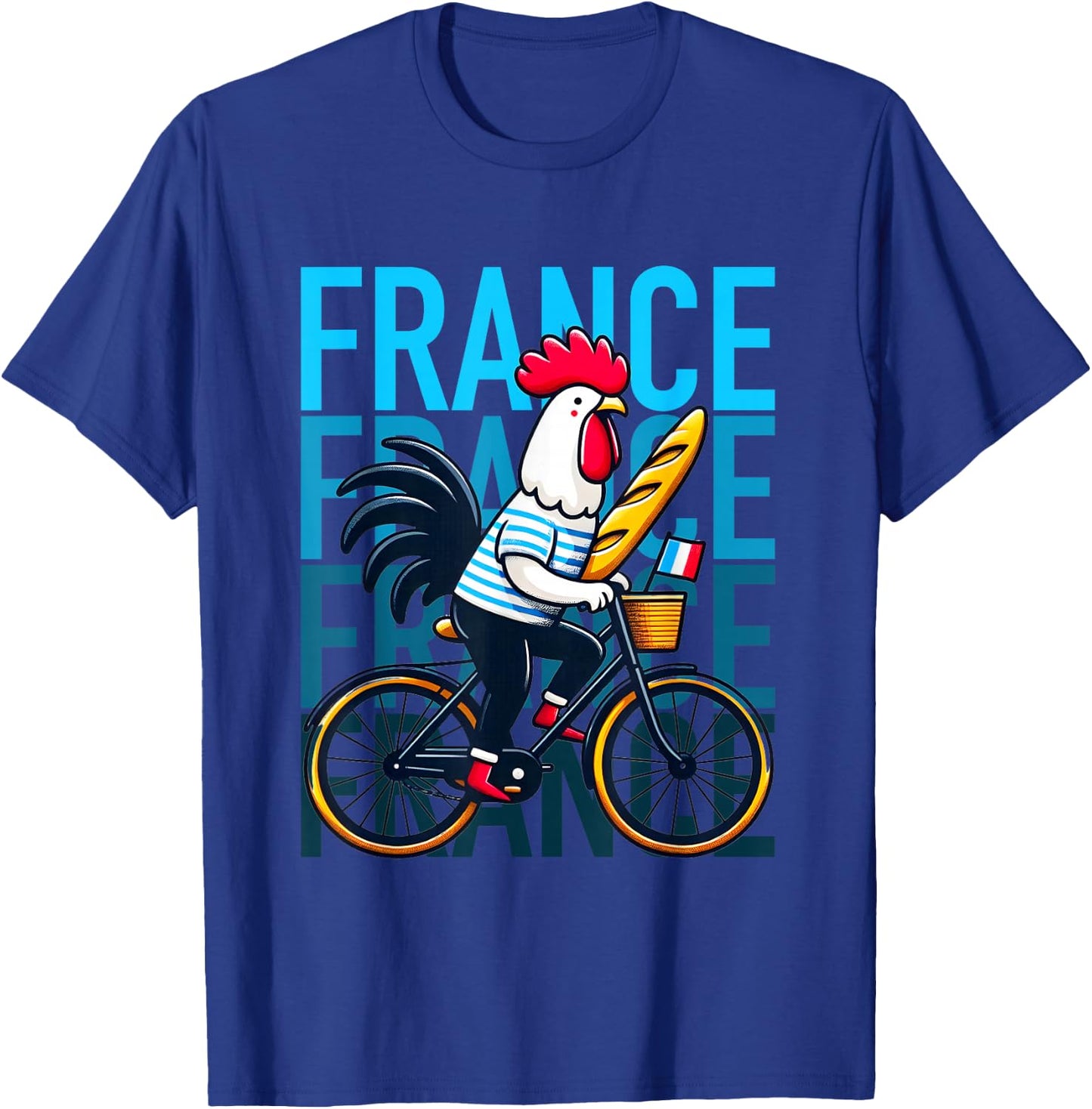 France Typical French Rooster on bicycle Humor T-Shirt - T-Shirt | Royal