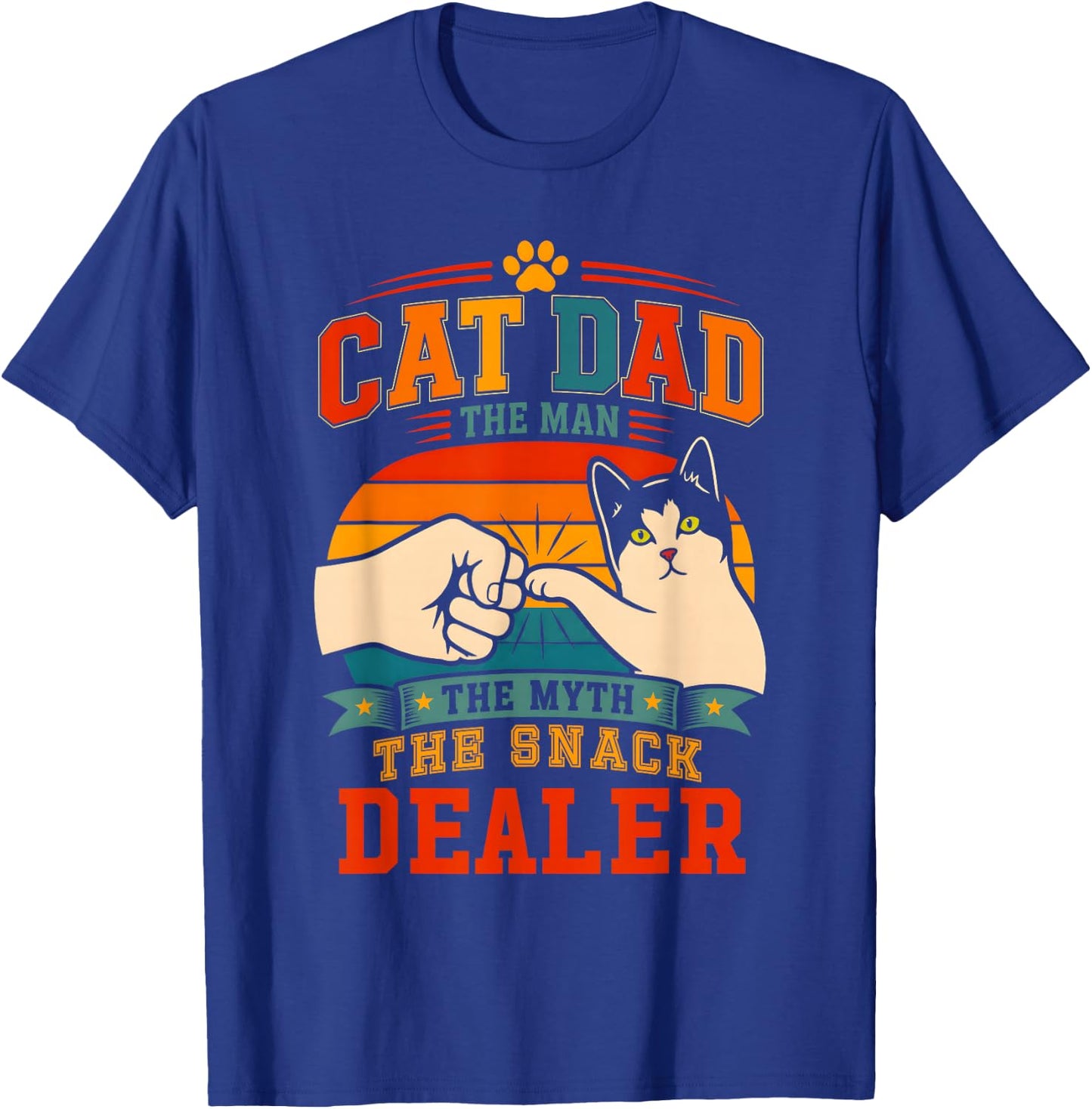 Cat Dad Man The Myth The Snack Dealer Fist Bump Retro T-Shirt - T-Shirt | Royal