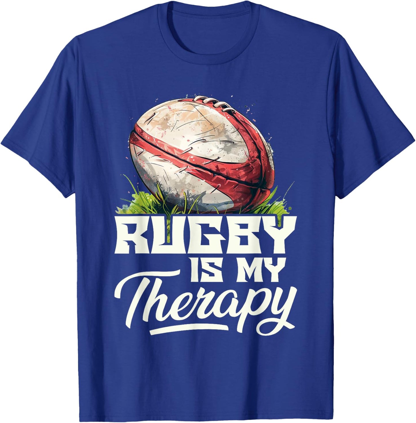 Rugby Is My Therapy Rugby , black T-Shirt - T-Shirt | Royal