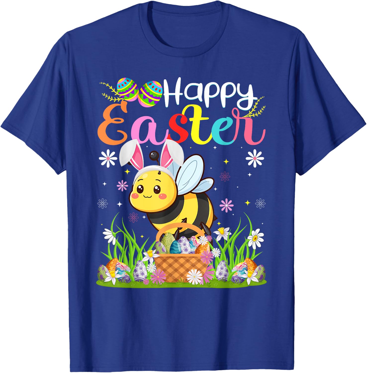 Bees Happy Easter Egg Hunt Bunny Ear Bees Easter T-Shirt - T-Shirt | Royal