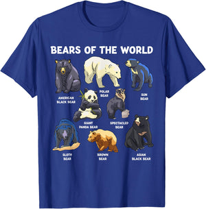 Bears Of The World Kawaii Types Of Bears Wildlife Zoo Bear T-Shirt - T-Shirt | Royal