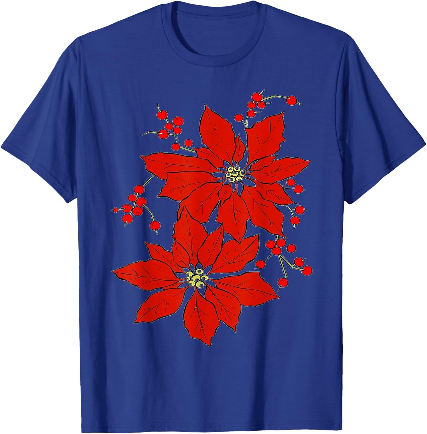 Red Poinsettia Happy Merry Christmas T-Shirt - T-Shirt | Royal