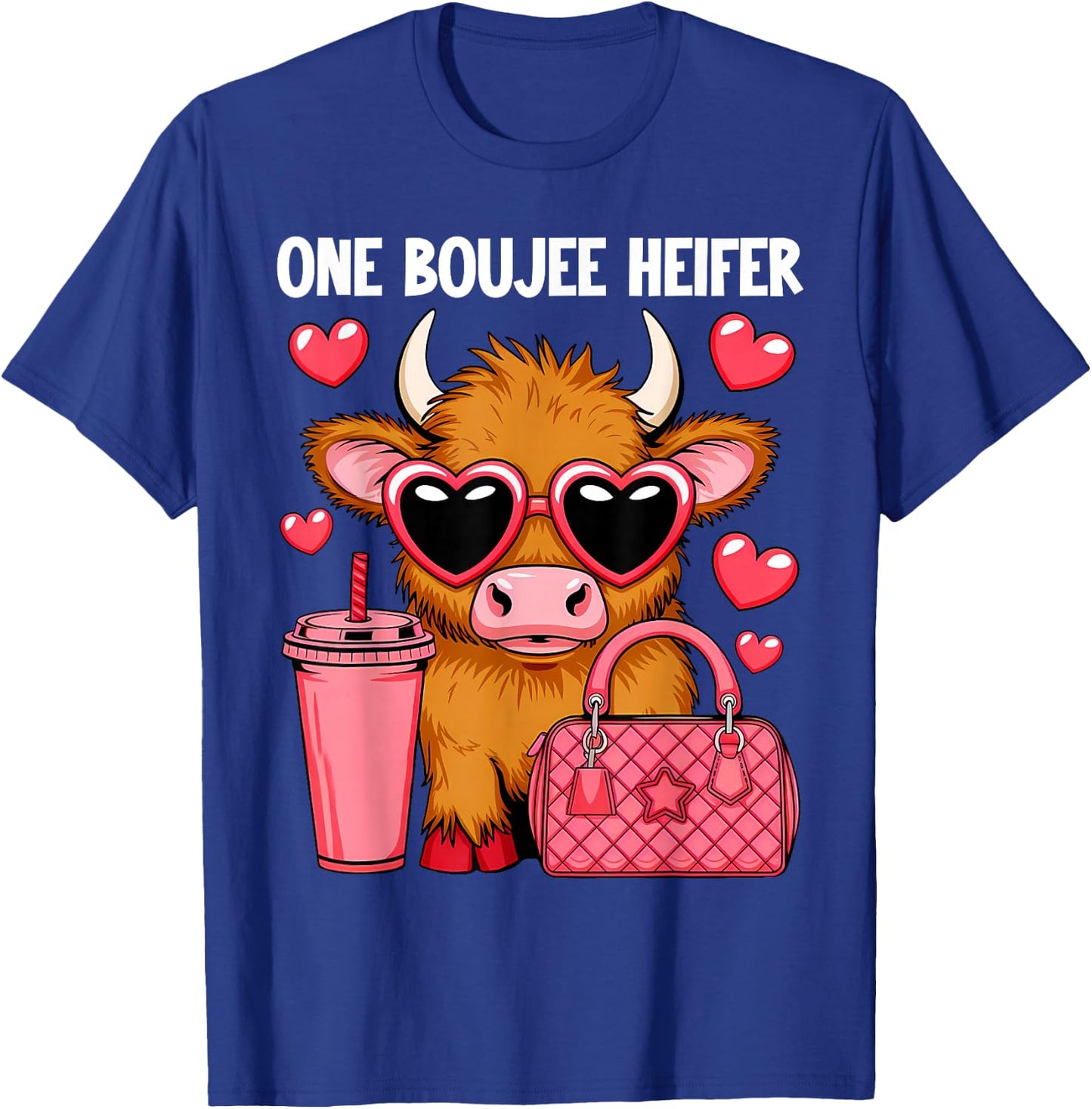 Highland Cow One Boujee Heifer Fashion Pink Cow T-Shirt - T-Shirt | Royal