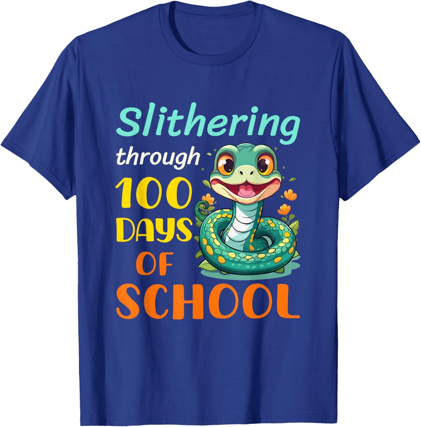 Funny 100 Days of School Snake Reptile Kids Boys Students T-Shirt - T-Shirt | Royal
