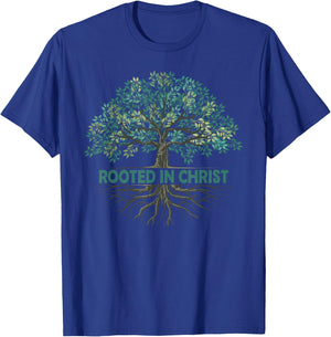 Rooted In Christ Tree God Roots Jesus Christians T-Shirt - T-Shirt | Royal