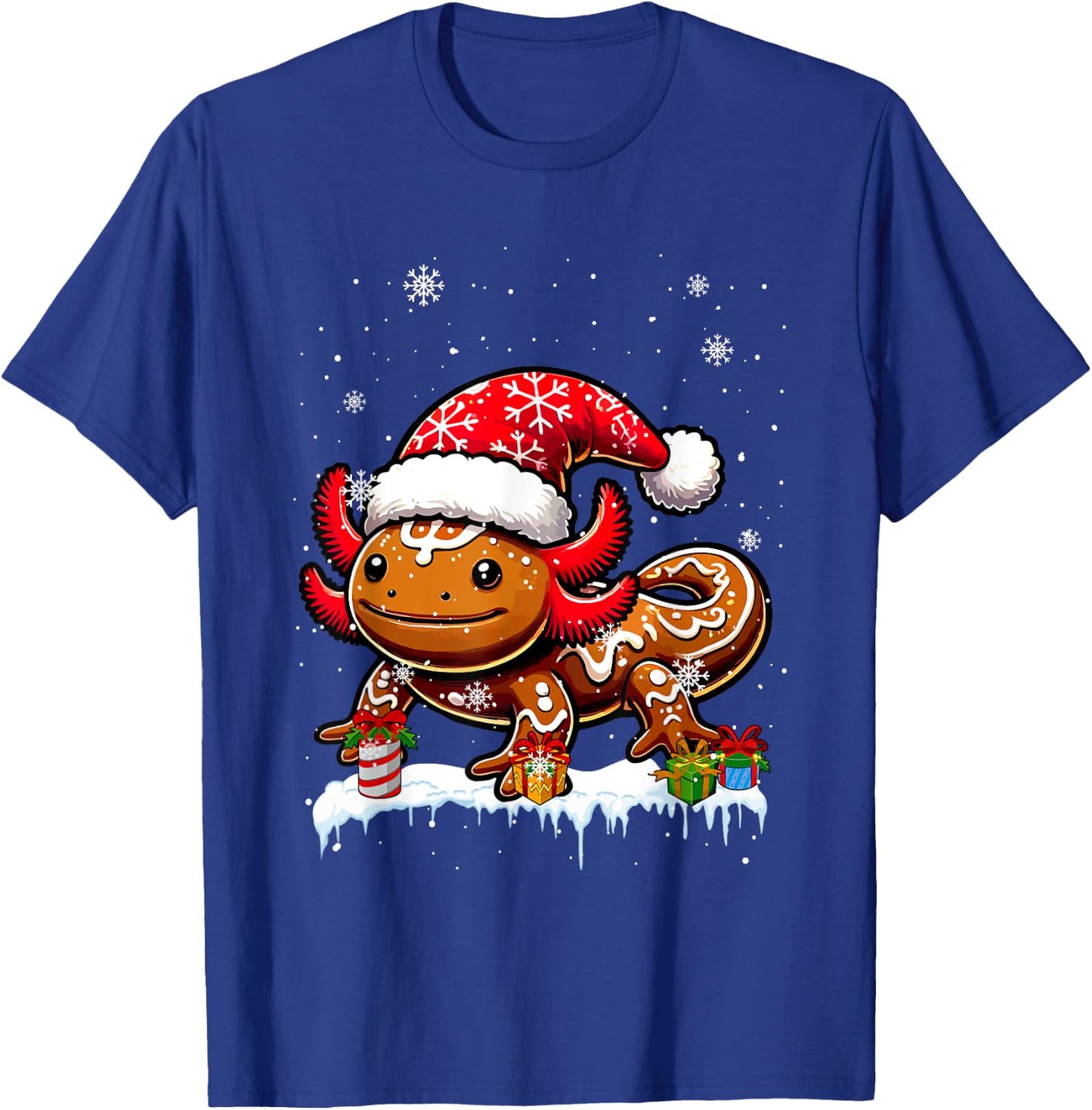 Santa Gingerbread Axolotl Christmas Baking Baker Family Kids T-Shirt - T-Shirt | Royal