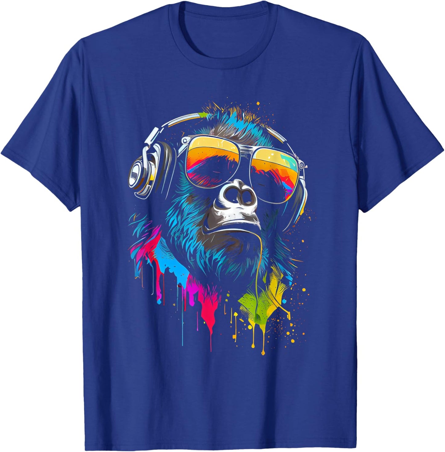 Monkey DJ with Headphones and Sunglasses Gorilla Musik , Black, S T-Shirt - T-Shirt | Royal
