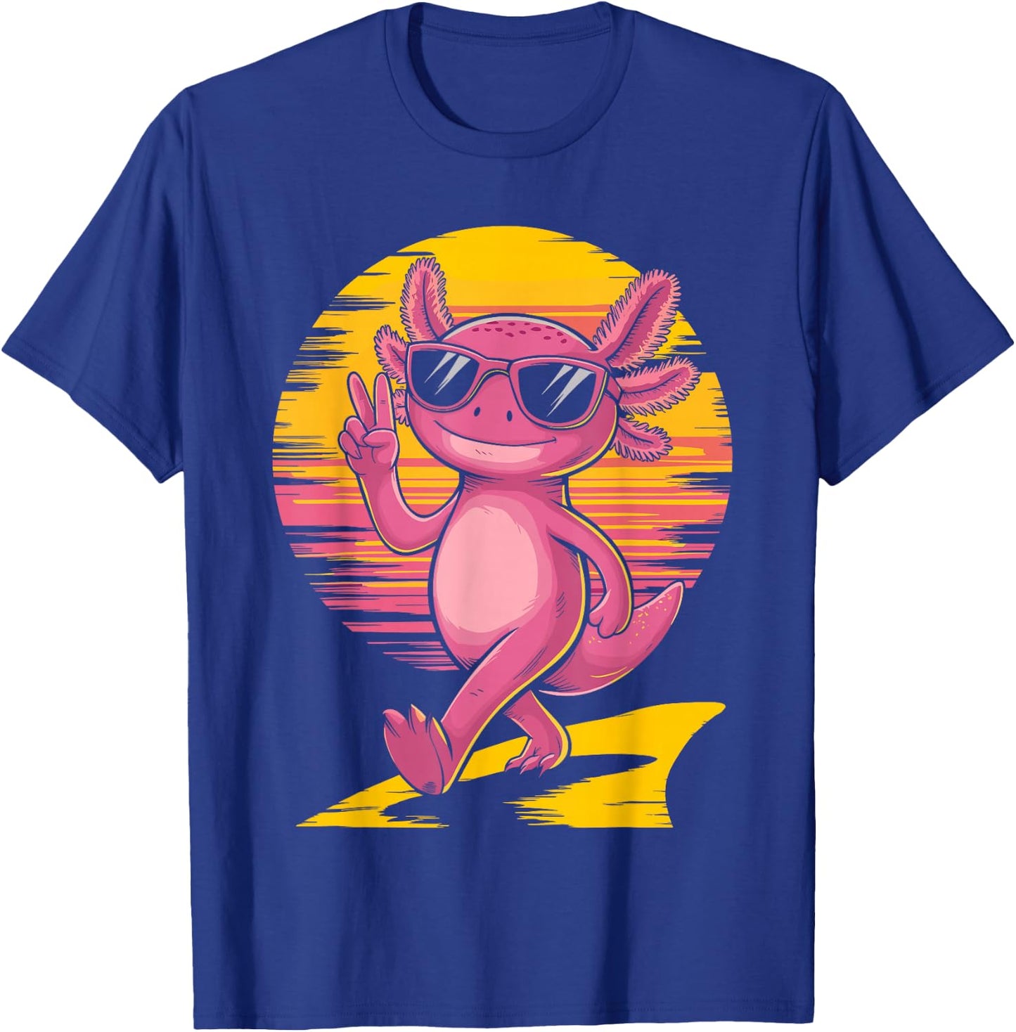 Retro Sunset Cool Axolotl With Sunglasses Peace Sign T-Shirt - T-Shirt | Royal
