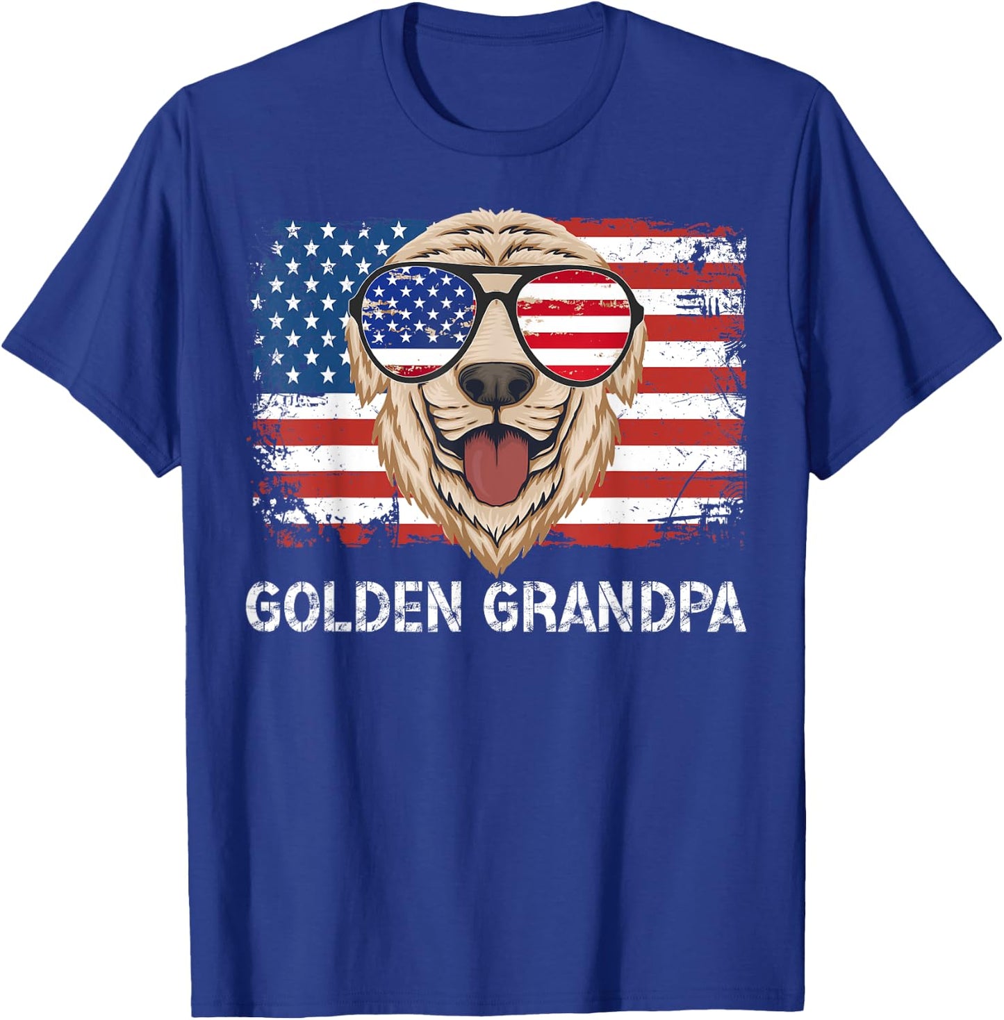 Golden Grandpa Of A Golden Retriever Grandpa US Flag T-Shirt - T-Shirt | Royal