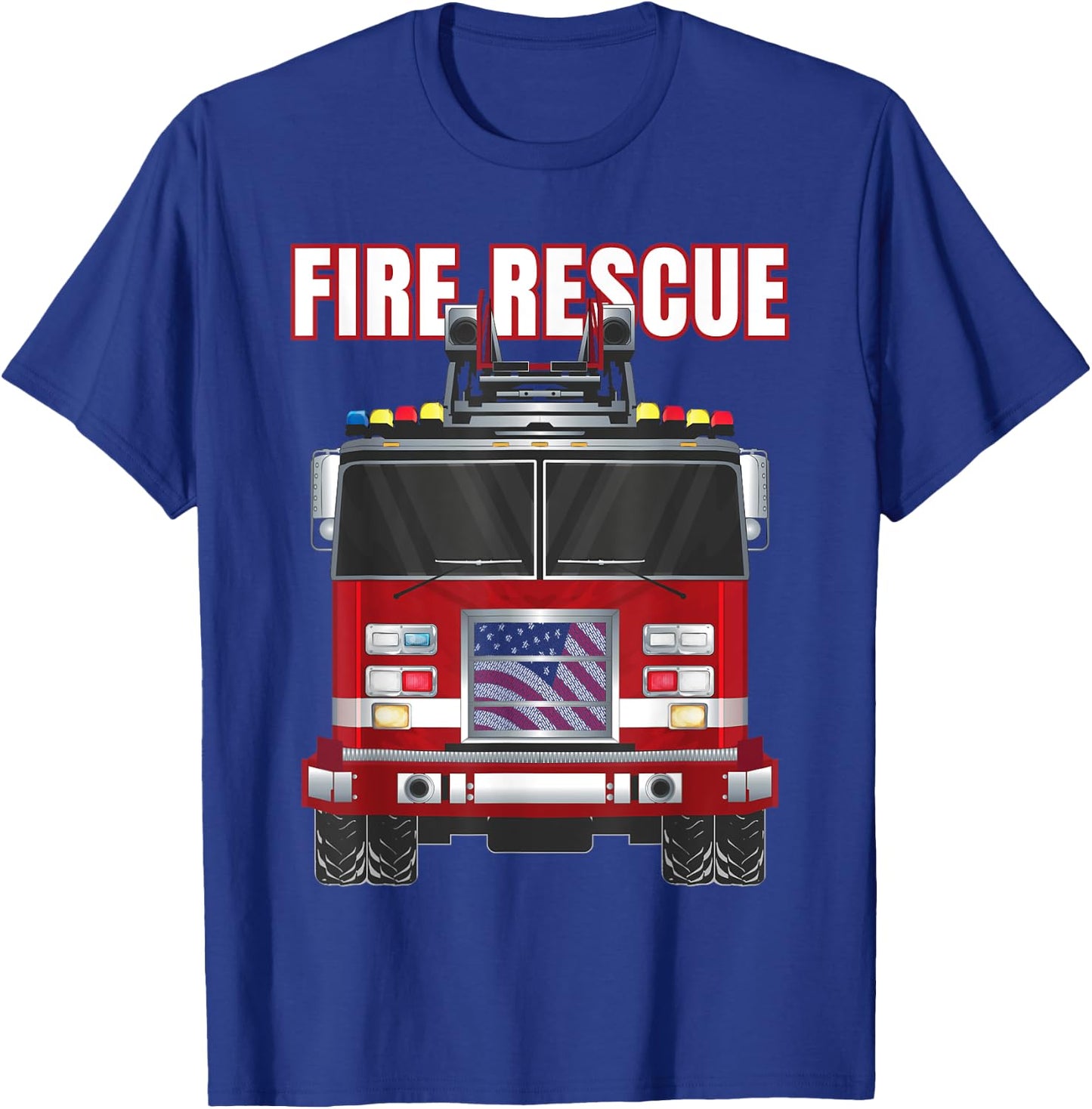American Fire Rescue Firefighter Department Truck Fireman T-Shirt - T-Shirt | Royal