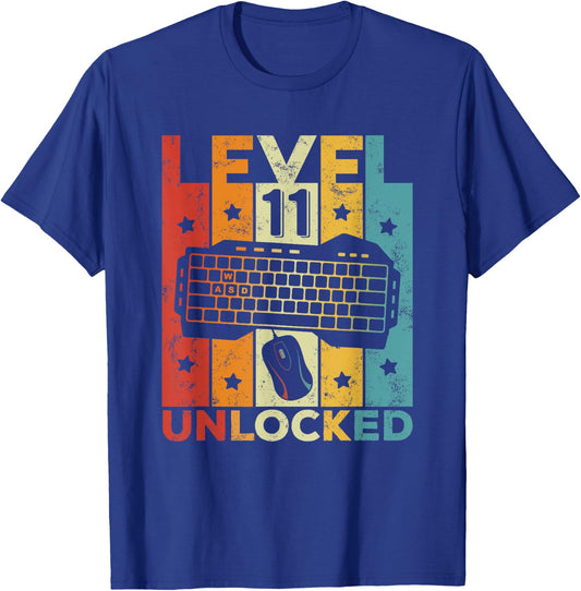 Level 11 Unlocked Gaming Keyboard 11 Birthday Boy Girl Gamer T-Shirt - T-Shirt | Royal
