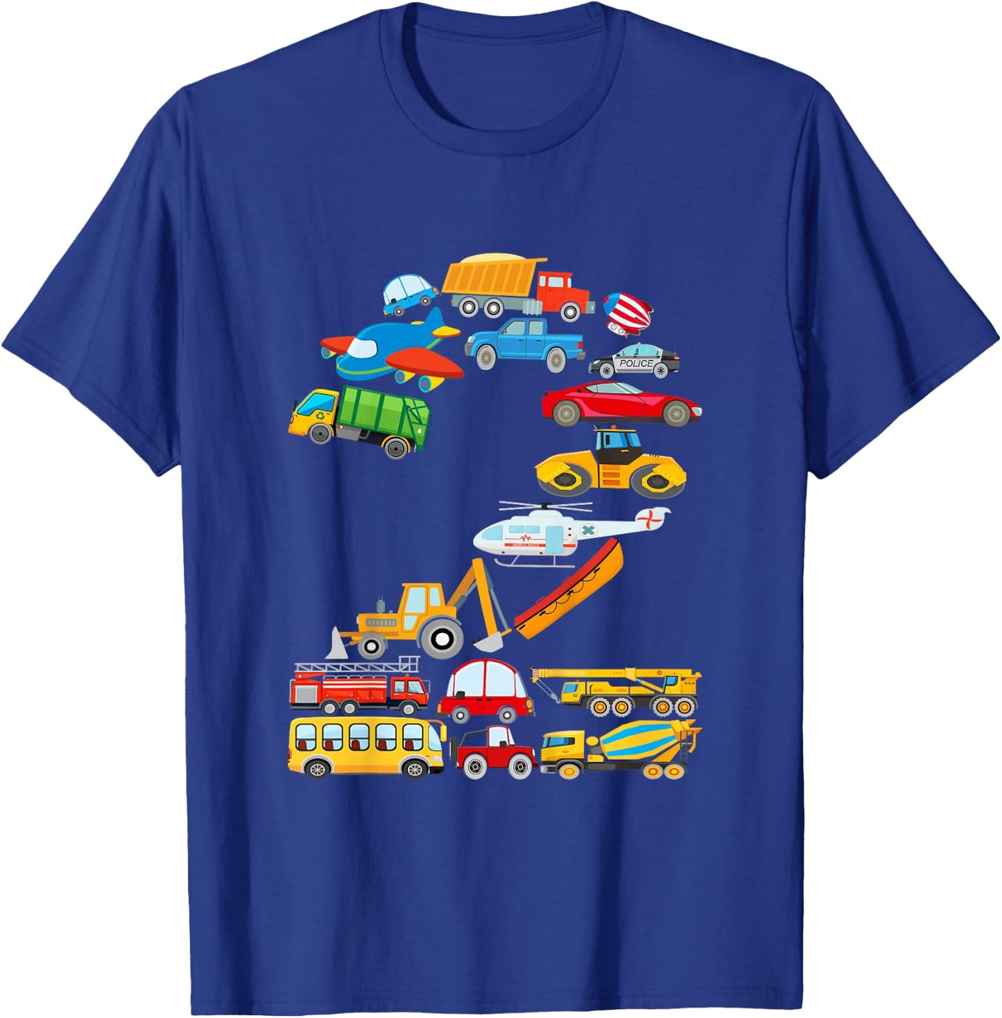 Kids 2nd Birthday for Boys Cars Vehicles Fire Truck Airplane T-Shirt - T-Shirt | Royal