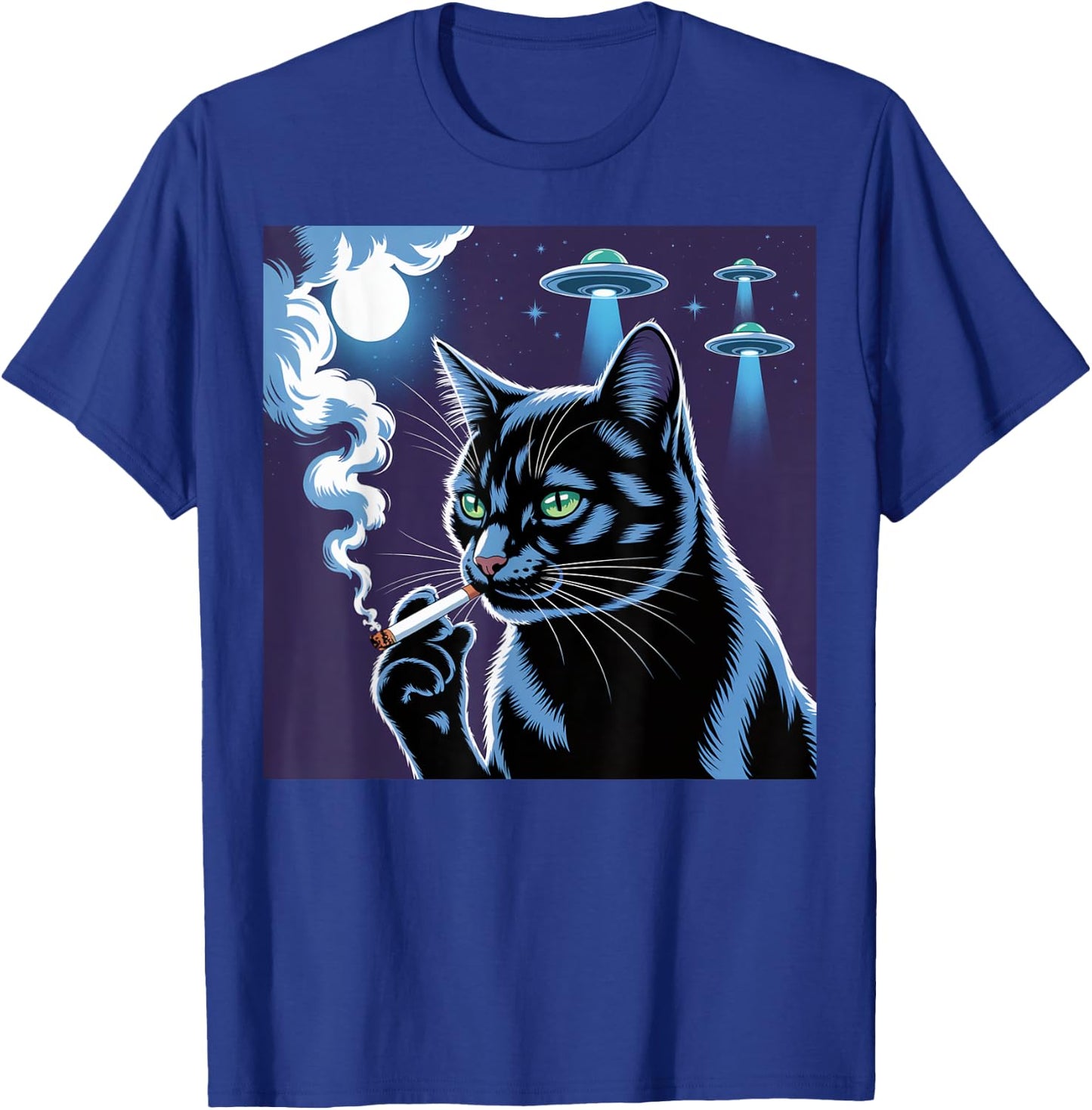 Smoking Cat Selfie Alien UFO Cat Black Smoking Cigarette T-Shirt - T-Shirt | Royal