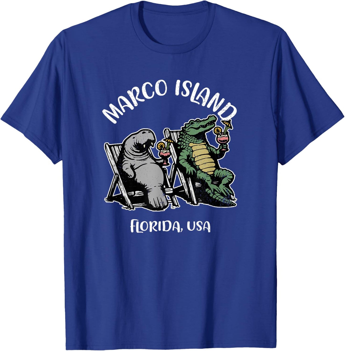 Marco Island Florida USA Funny Manatee and Alligator Design T-Shirt - T-Shirt | Royal