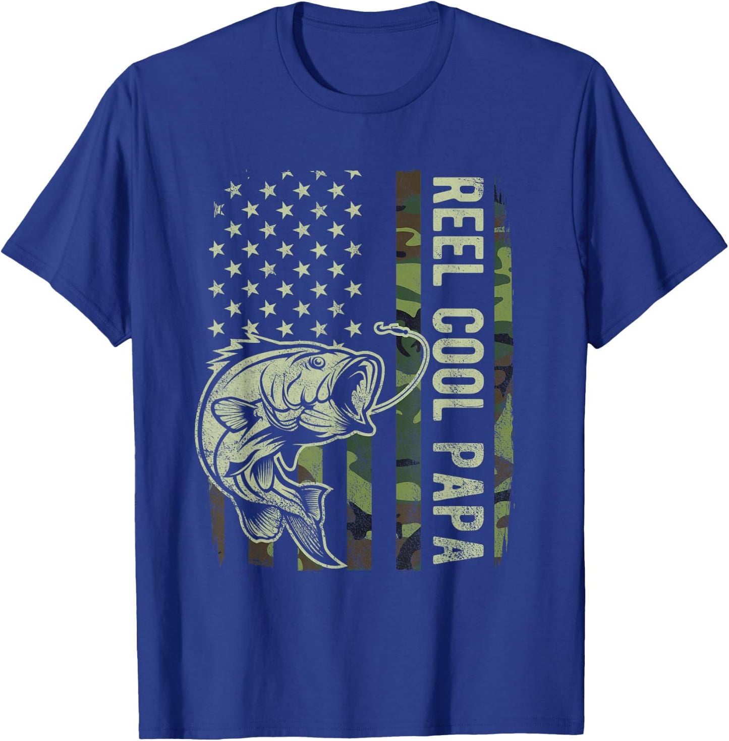 Reel Cool Papa Camouflage American Flag Fathers Day Men T-Shirt - T-Shirt | Royal