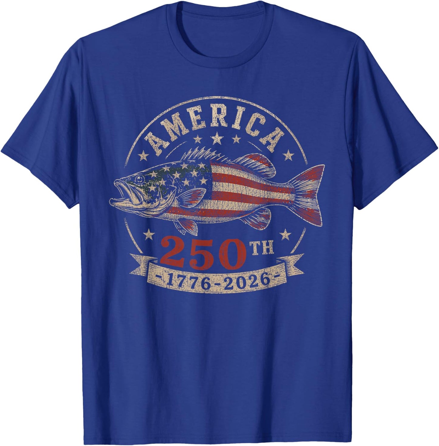250 America Years 1776 2026 Fishing USA Flag 250th Birthday T-Shirt - T-Shirt | Royal