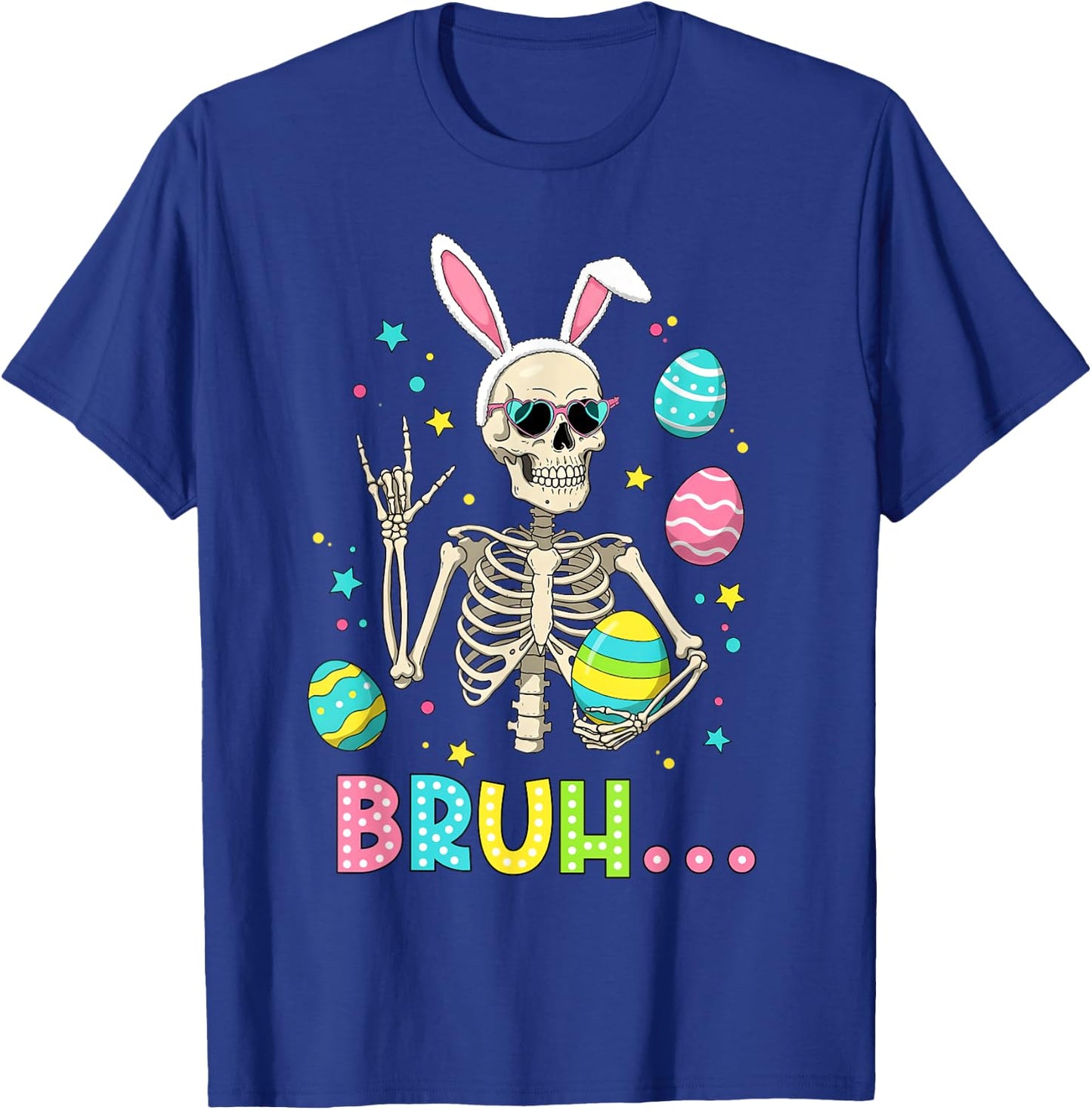 Easter Skeleton Bunny Rock Hand Rocker Men Teens Kids Boys T-Shirt - T-Shirt | Royal