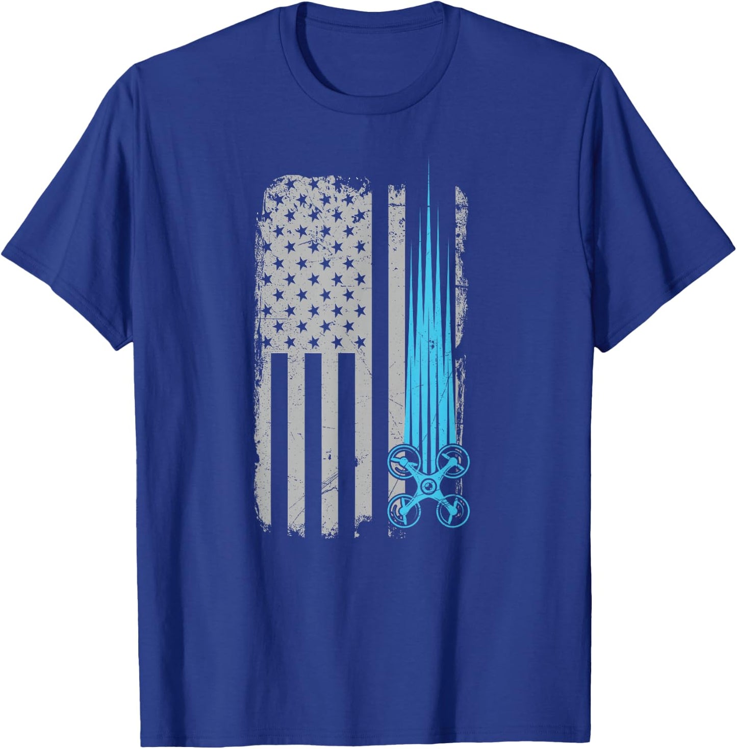 Drone Racing Distressed USA American Flag Quadcopter Pilot T-Shirt - T-Shirt | Royal