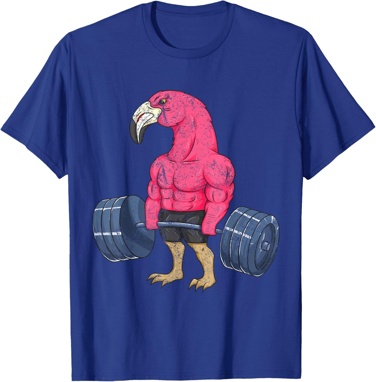 Vintage Flamingo Weightlifting Bodybuilder Muscle Fitness T-Shirt - T-Shirt | Royal