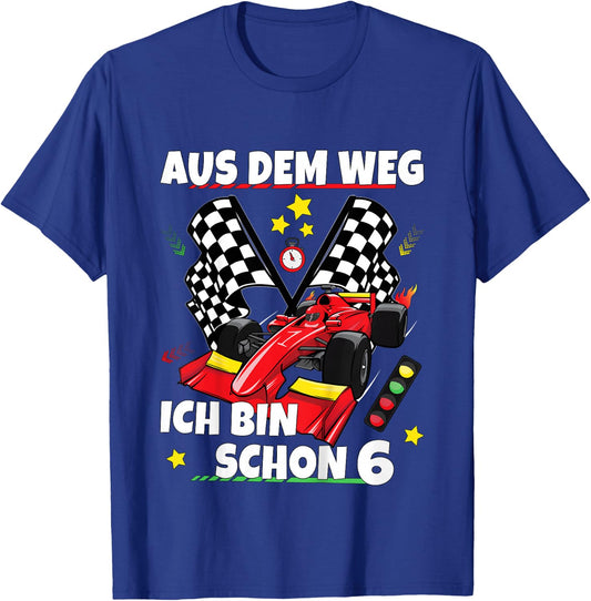 Children's 6th Birthday Boy Girl Racing Car Racing Motorsport T-Shirt - T-Shirt | Royal