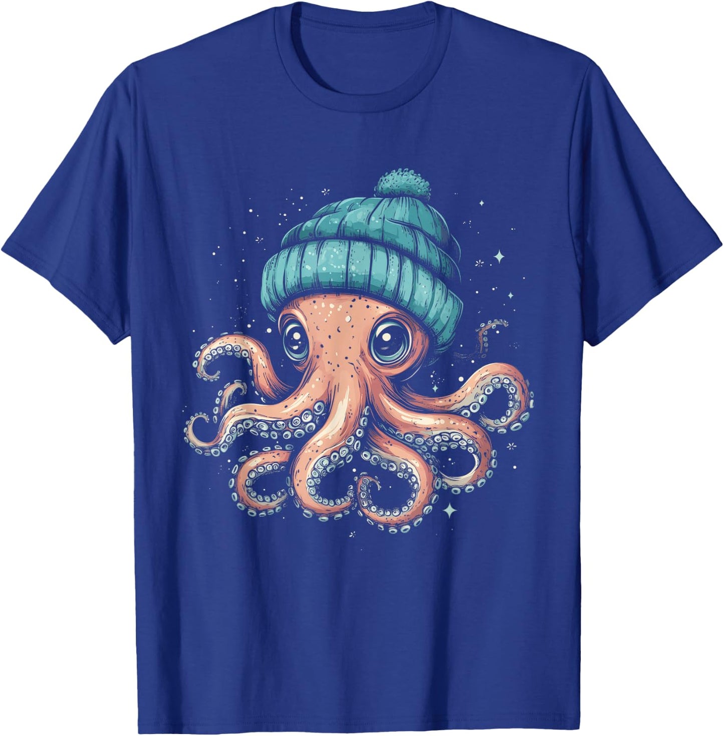 Octopus Wearing Beanie Funny Cute Ocean Animal Kraken Winter T-Shirt - T-Shirt | Royal