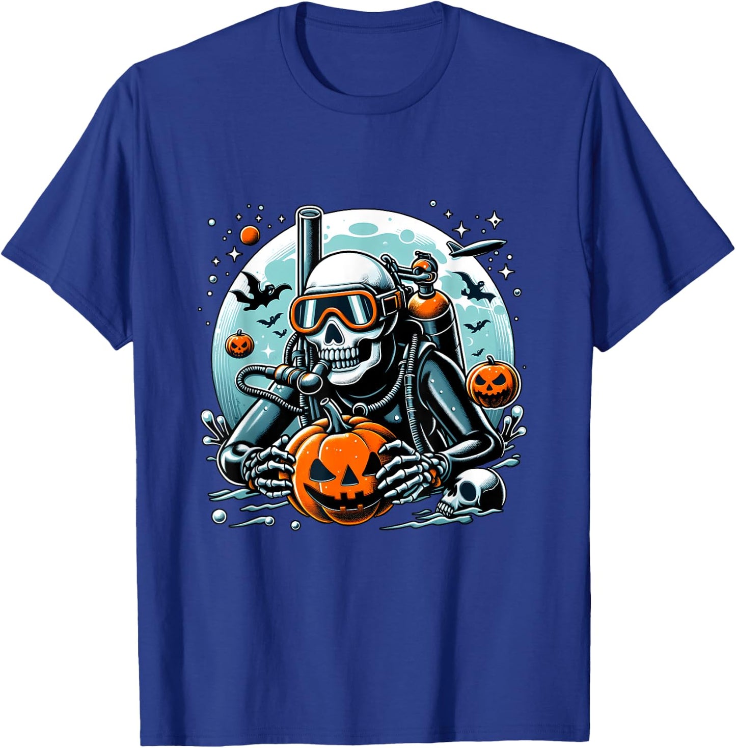 Dive Skeleton Scuba Diving Player Halloween Diver Ocean Life T-Shirt - T-Shirt | Royal
