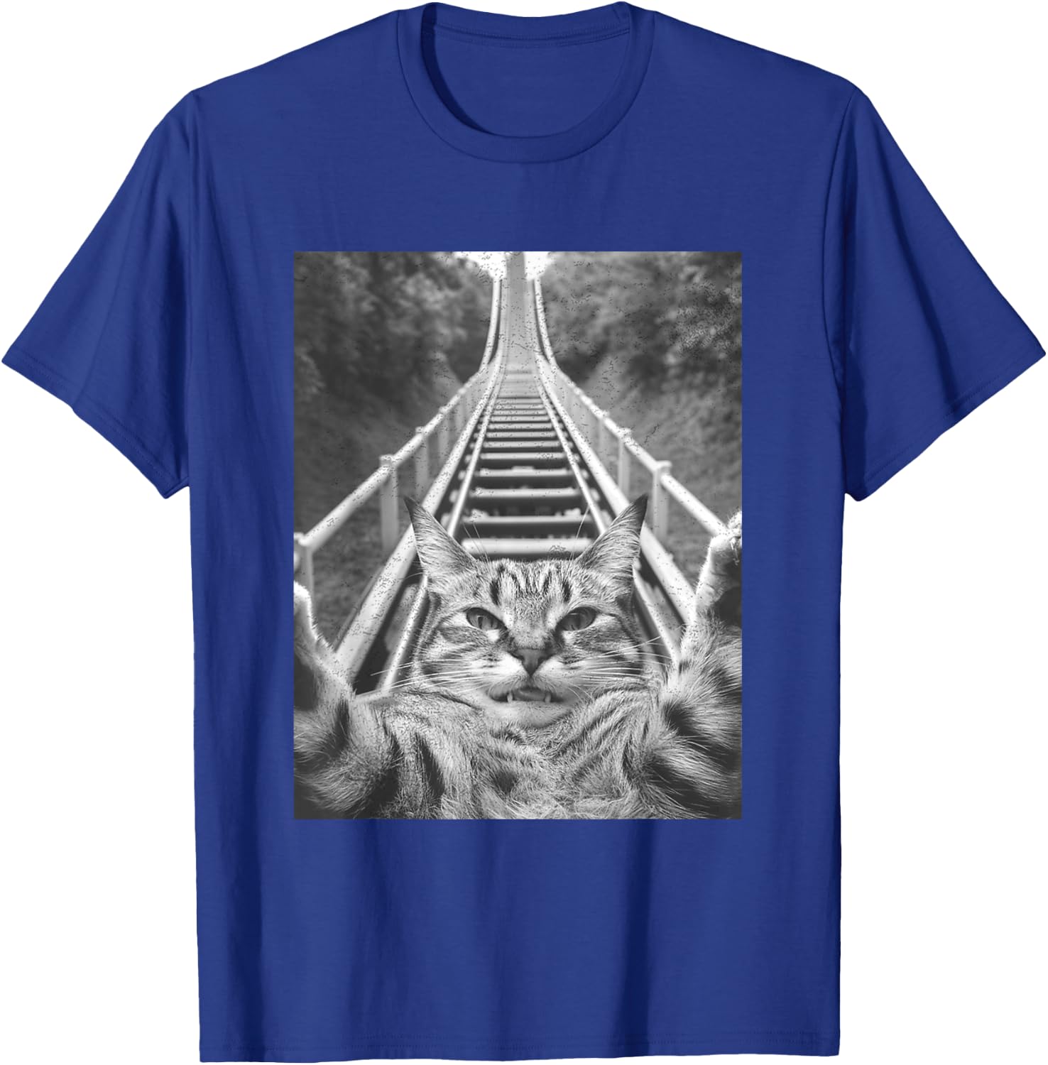 Cat Selfie on Roller coaster Men Women Kids T-Shirt - T-Shirt | Royal