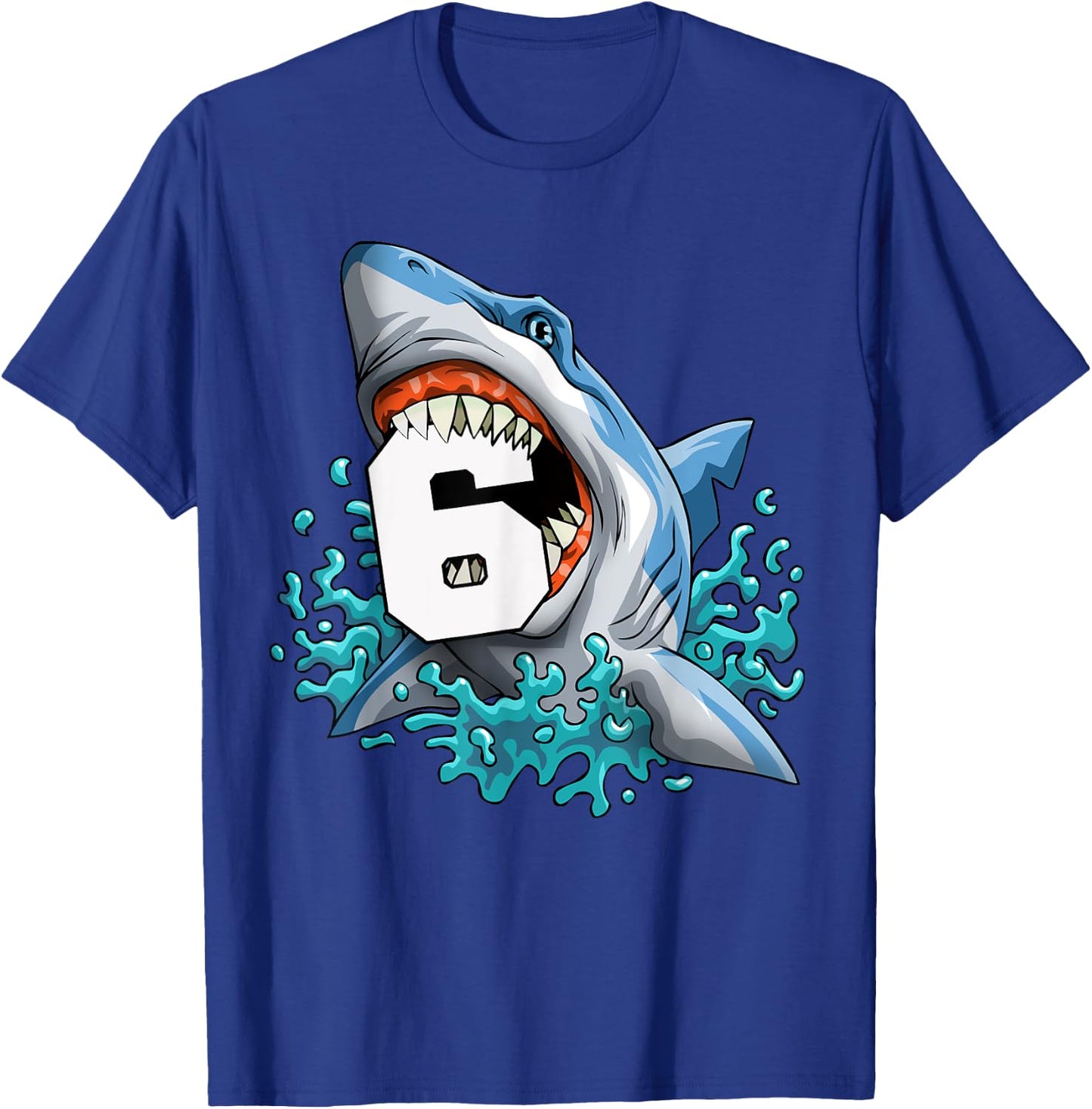 Kids Shark 6th Birthday Boys Funny Shark 6 yrs Old Birthday T-Shirt - T-Shirt | Royal