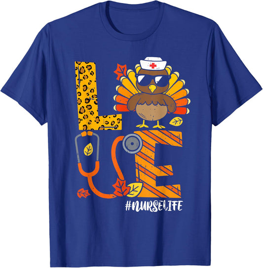 Love Turkey Thanksgiving Nurse Life Fall Scrub Top Women T-Shirt - T-Shirt | Royal
