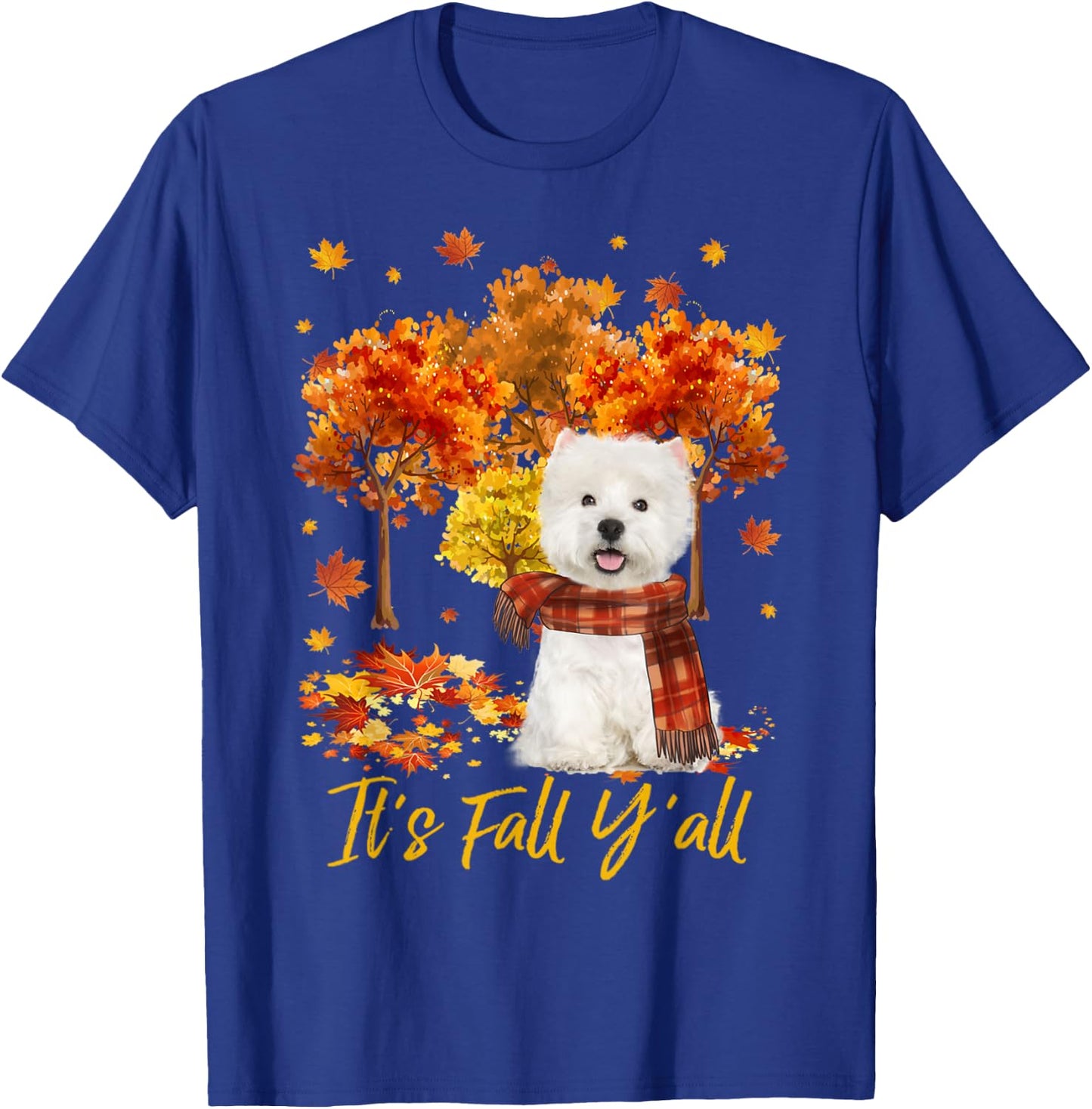It's Fall Y'all Westie Dog Tree Pumpkin Fall Autumn T-Shirt - T-Shirt | Royal