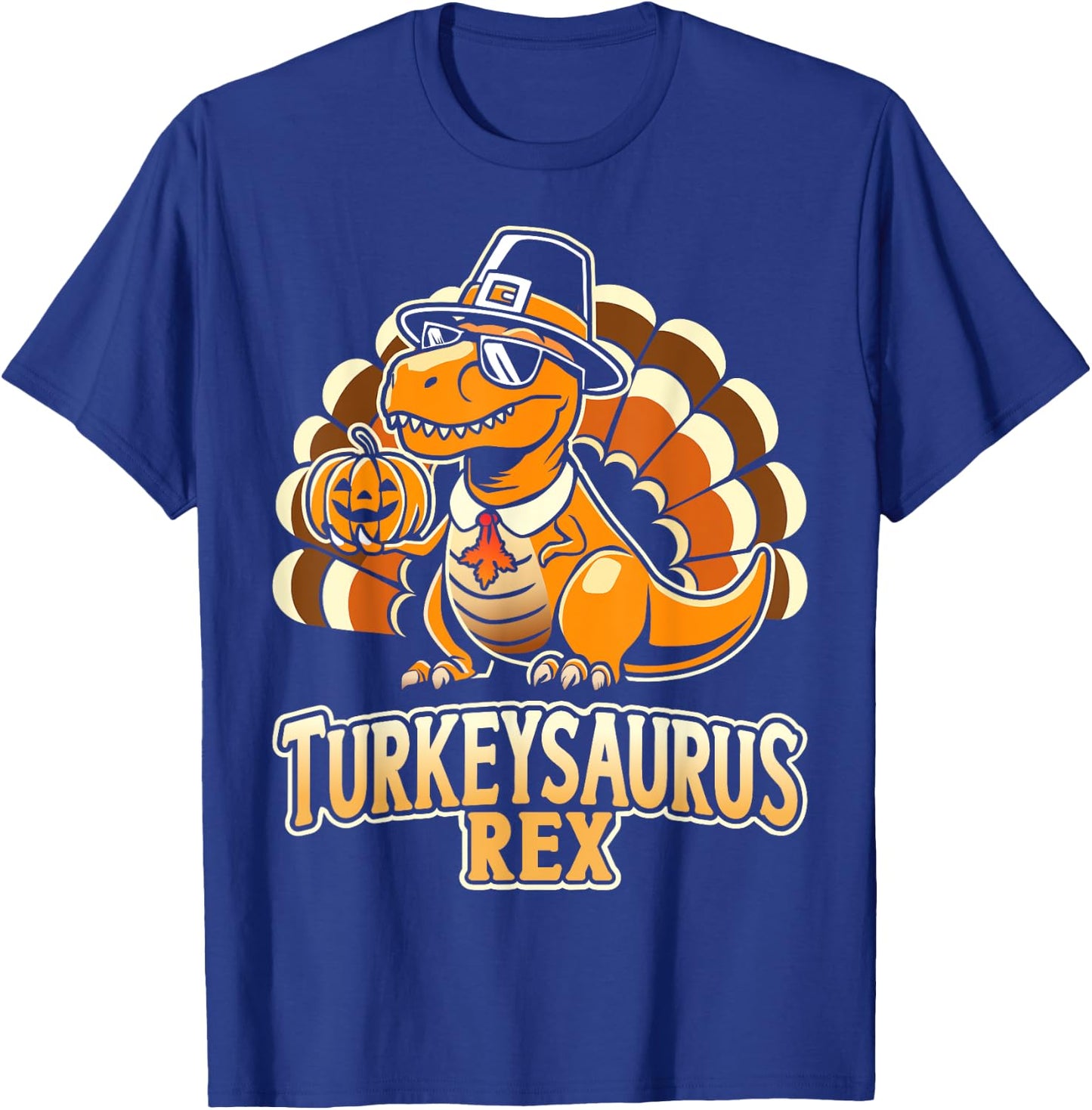 Funny turkeysaurus rex with dinosaur - -Adults, Kids - Black - Short Sleeve - - Cartoon Dinosaur - Thanksgiving Enthusiasts, Humor Lovers T-Shirt - T-Shirt | Royal