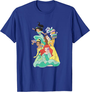 Disney Princess Jasmine Ariel Belle Tiana Pastel Art T-Shirt - T-Shirt | Royal