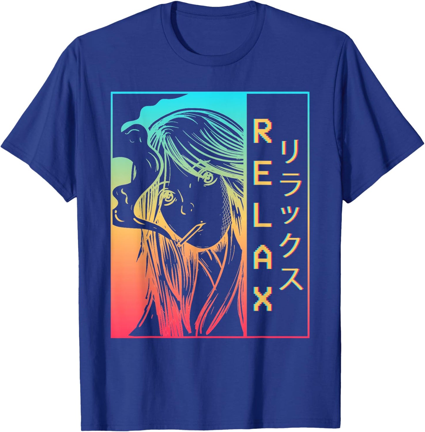 Vaporwave Aesthetic Anime Girl Sad Japanese Relax Harajuku T-Shirt - T-Shirt | Royal