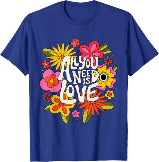 The Beatles - All You Need Is Love Retro Flowers , Black T-Shirt - T-Shirt | Royal