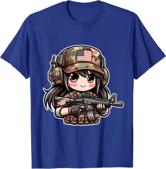 Cute Anime Girl Army Soldier T-Shirt - T-Shirt | Royal