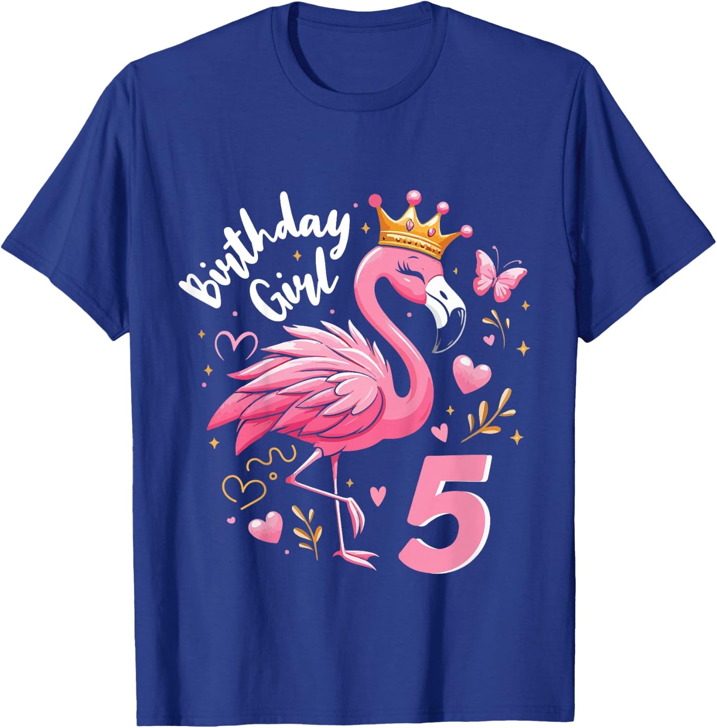 5th Birthday Gift Flamingo Fan 5 Year Old Girls 5th Bday T-Shirt - T-Shirt | Royal