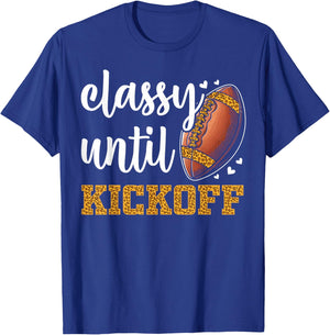 Classy Until Kickoff Football Leopard Funny Football Women T-Shirt - T-Shirt | Royal