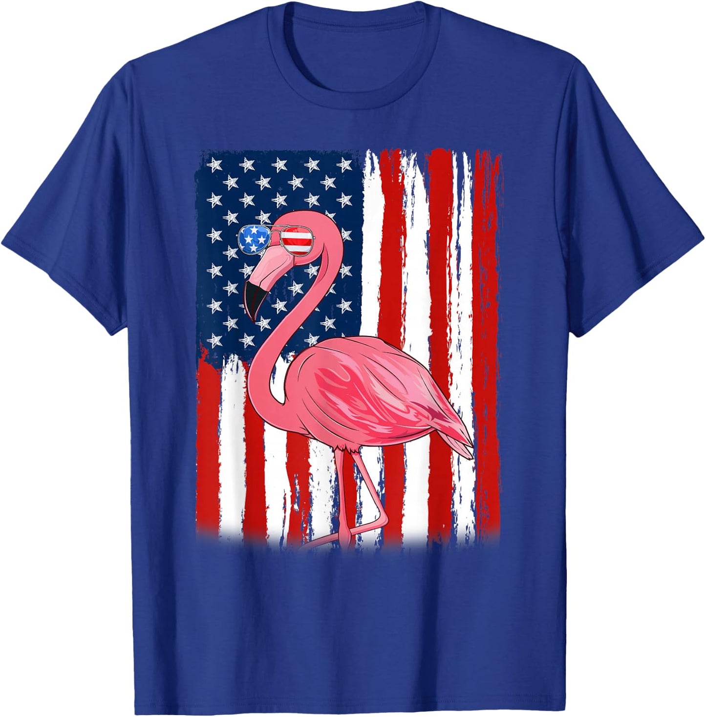 Flamingo US America Flag Men Women 4th of July Patriotic T-Shirt - T-Shirt | Royal
