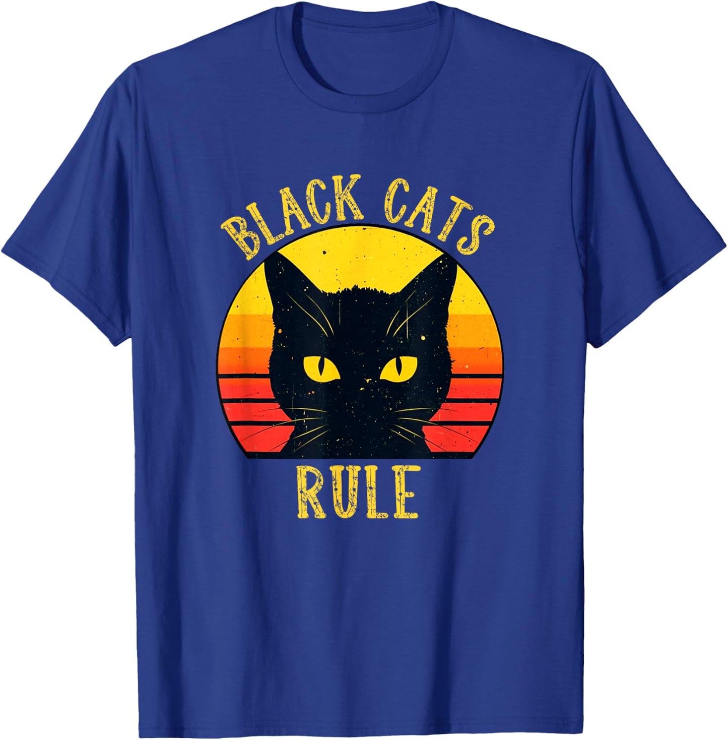Black Cats Rule Retro Cat Eyes Sunset Fun T-Shirt - T-Shirt | Royal