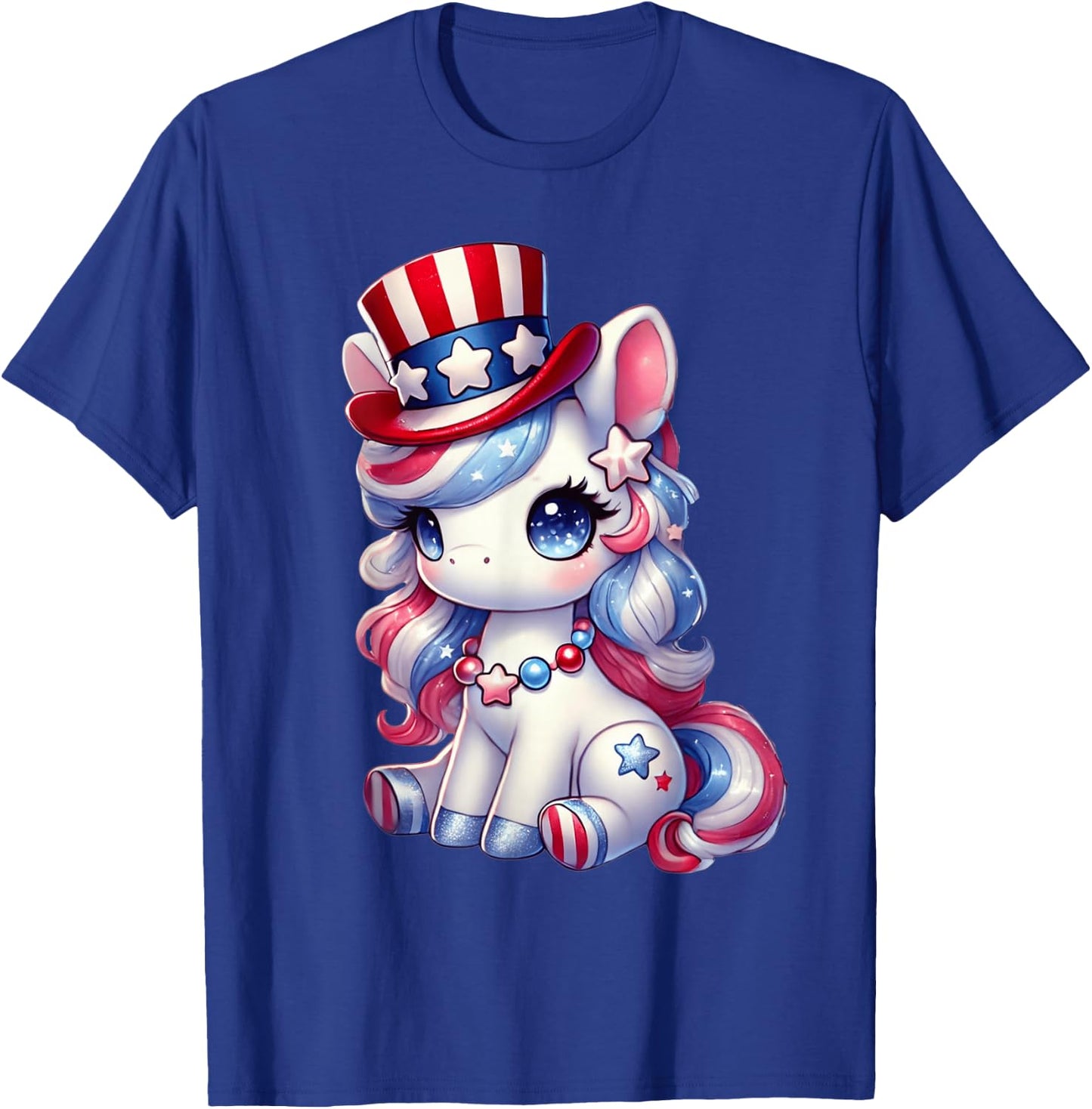 Unicorn 4th of July Shirt Girls Women USA Flag Kids Cute T-Shirt - T-Shirt | Royal