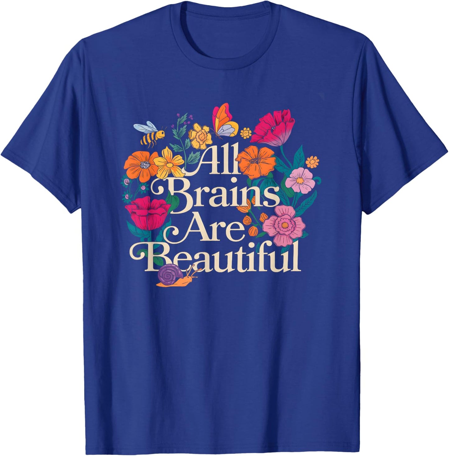 Groovy All Brains Are Beautiful Floral Autism Awareness SPED T-Shirt - T-Shirt | Royal