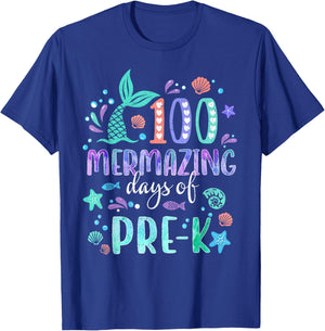 100th Day Mermaid Tail 100 Mermazing Days Of Pre-K Kids T-Shirt - T-Shirt | Royal