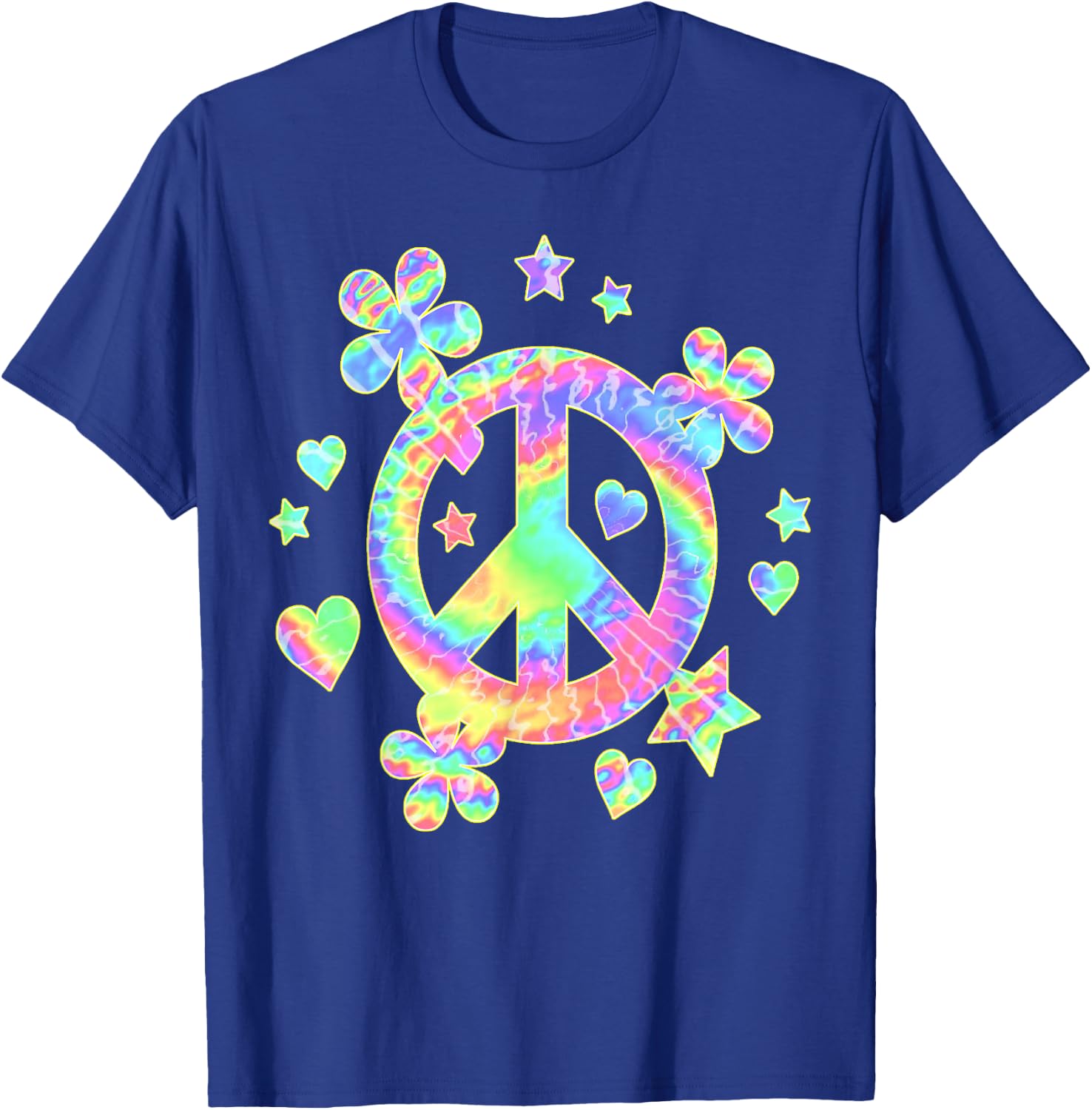 Tie-Dye Peace Sign Cute Love Colorful Tye Dye Hippie Flowers T-Shirt - T-Shirt | Royal