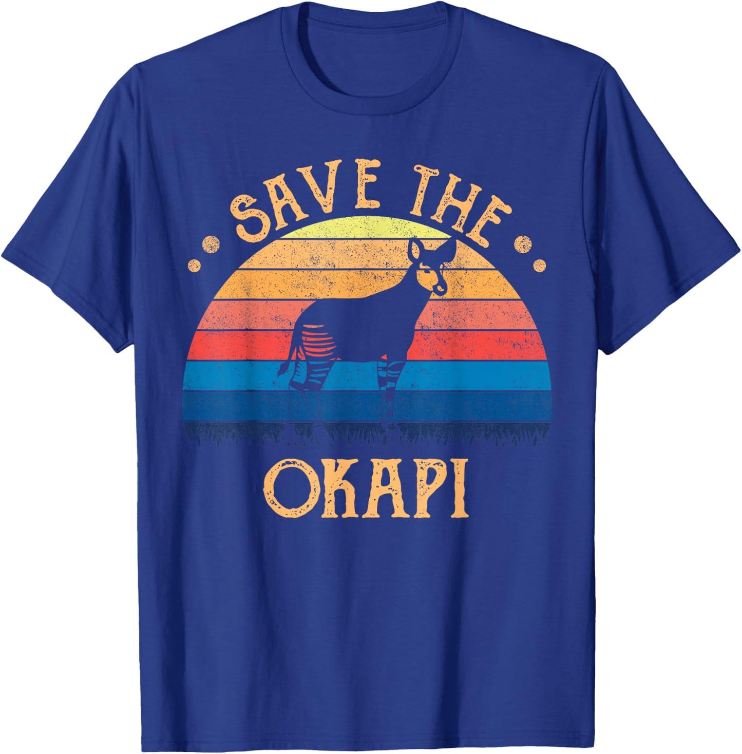 Vintage Retro Sunset Save The Okapi T-Shirt - T-Shirt | Royal